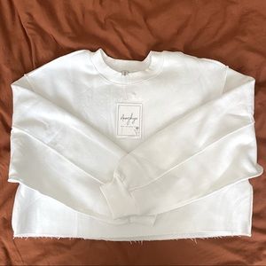 White Exposed Hem Crewneck